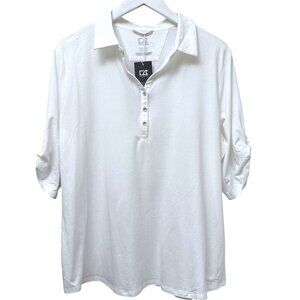 NEW Cutter & Buck White Polo Shirt Womens XXL Elbow Sleeve Drytec Cotton Top NWT